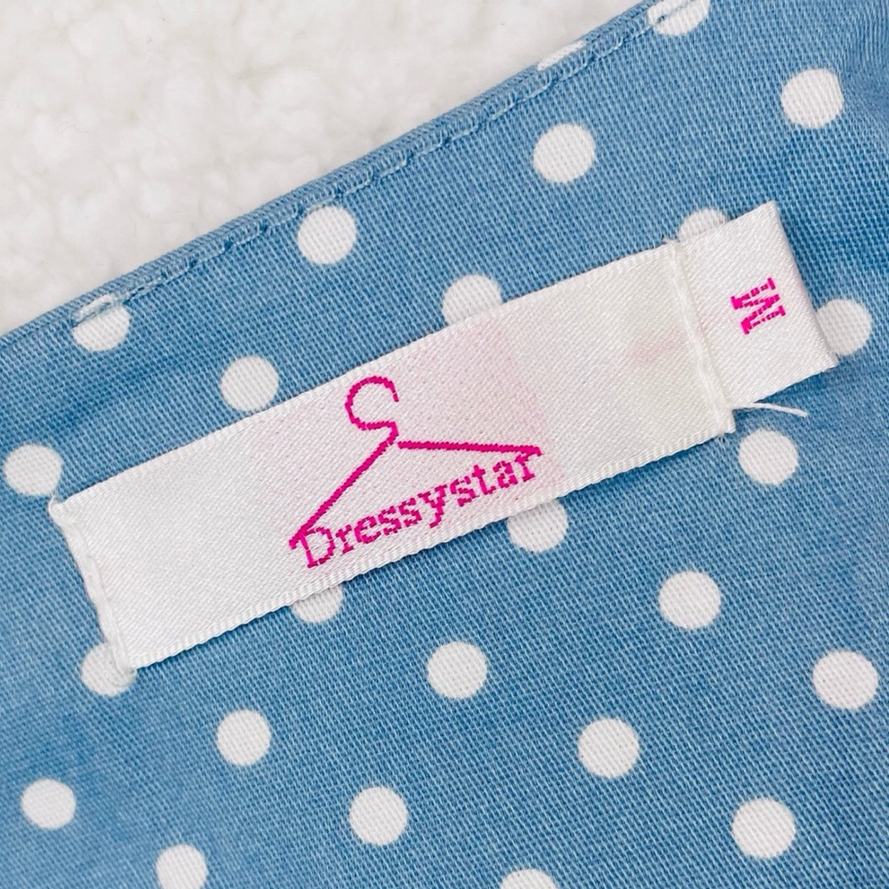 (NWOT) DRESSYSTAR • Blue/White Polka Dot Vintage-Inspired Cap Sleeve Dress, M - Picture 14 of 16